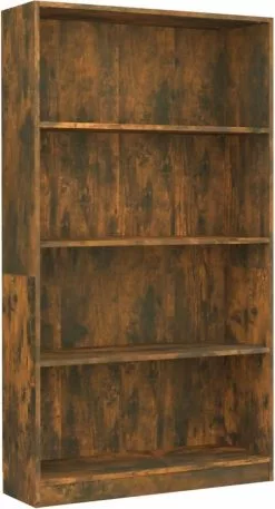 Furniture Limited - Boekenkast 4-laags 80x24x142 Cm Bewerkt Hout Gerookt Eikenkleur