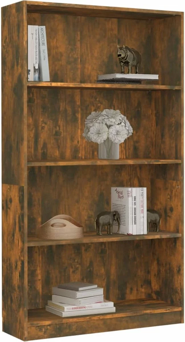 Furniture Limited - Boekenkast 4-laags 80x24x142 Cm Bewerkt Hout Gerookt Eikenkleur - Afbeelding 6