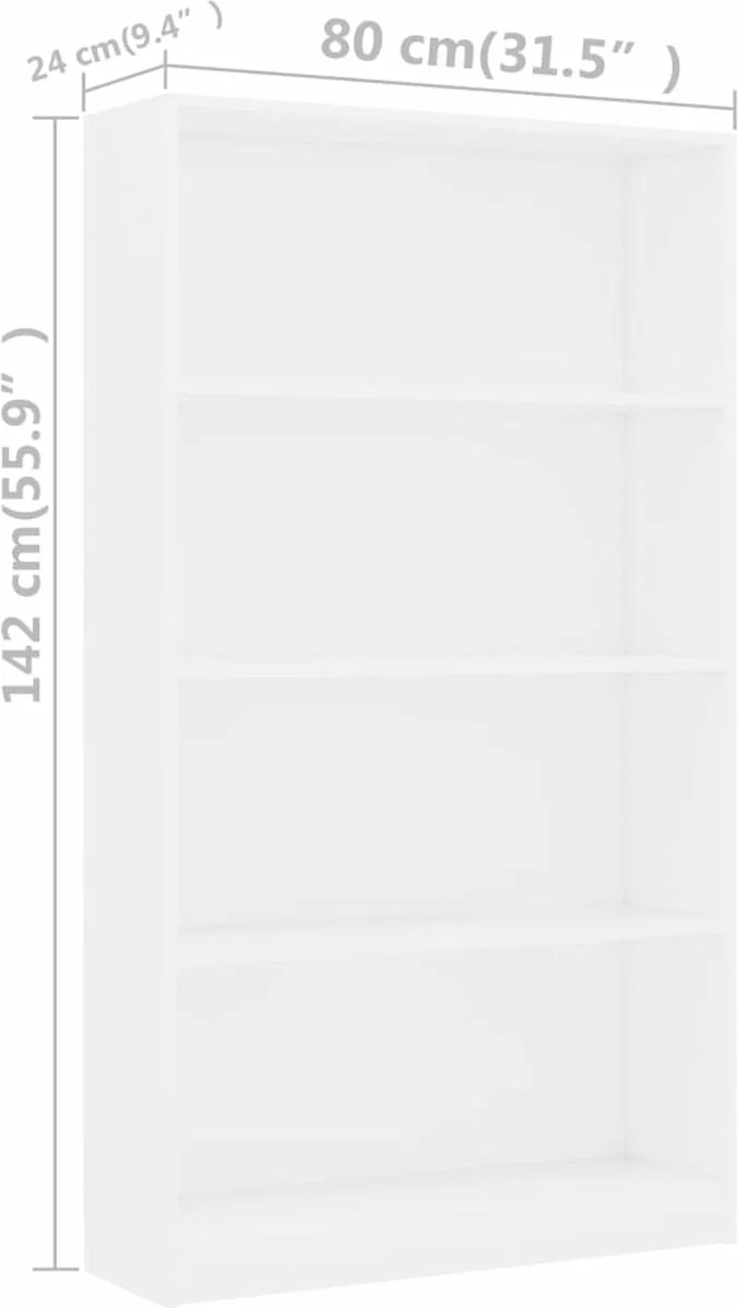 Furniture Limited - Boekenkast Met 4 Schappen 80x24x142 Cm Bewerkt Hout Wit - Afbeelding 5