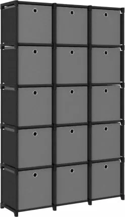 Furniture Limited - Kast Met 15 Vakken Met Boxen 103x30x175,5 Cm Stof Zwart