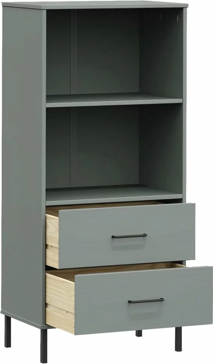 Furniture Limited - Boekenkast Met 2 Lades OSLO 60x35x128,5 Cm Massief Hout Grijs - Afbeelding 4
