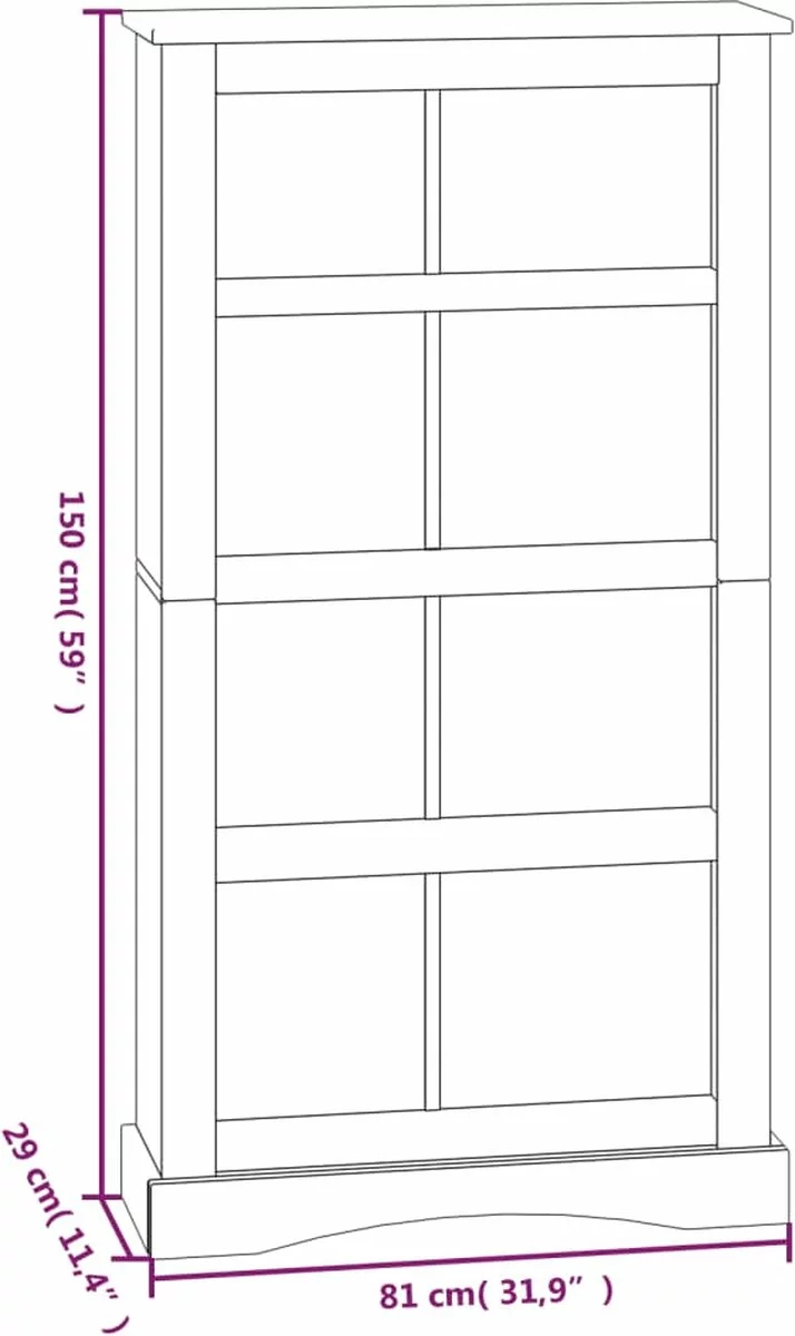 Furniture Limited - Boekenkast Grenenhout Met 4 Planken Corona-stijl 81x29x150 Cm - Afbeelding 5