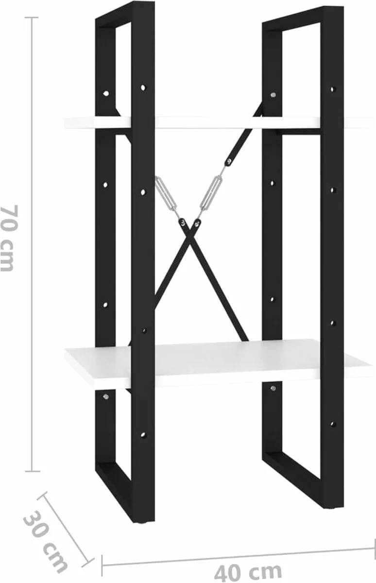 Furniture Limited - Boekenkast Met 2 Schappen 40x30x70 Cm Bewerkt Hout Wit - Afbeelding 3