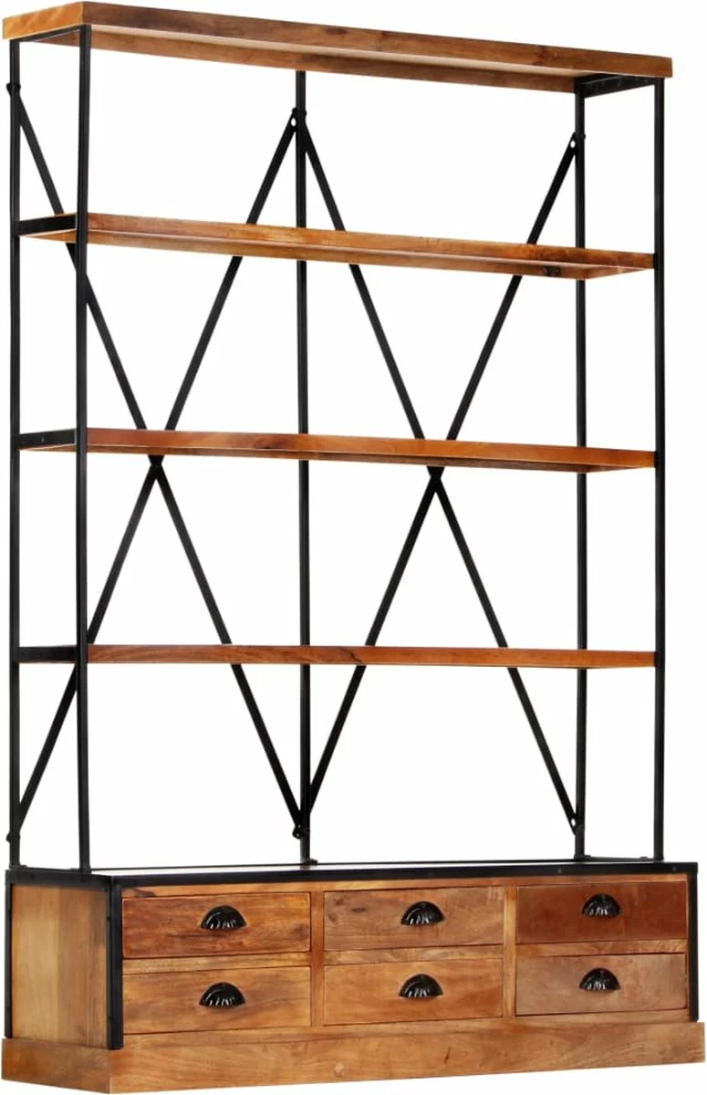Furniture Limited - Boekenkast 4-laags Met 6 Lades 122x36x181 Cm Massief Mangohout - Afbeelding 8