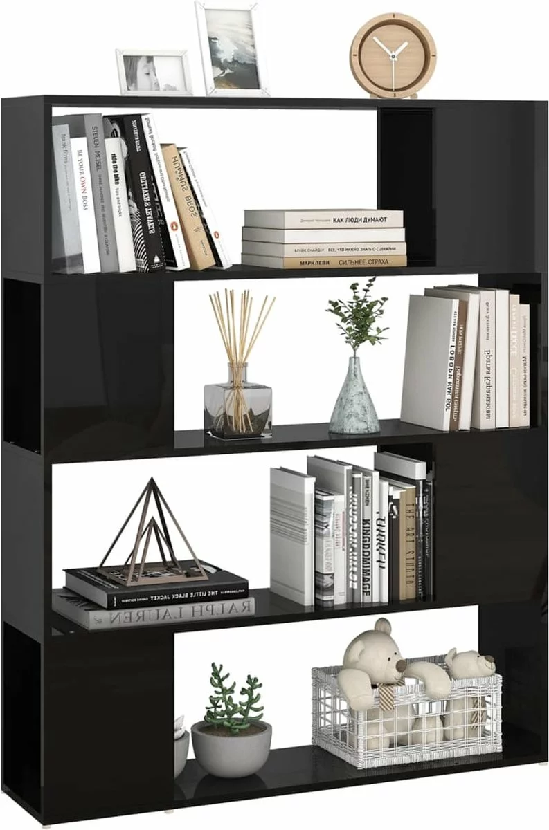 Furniture Limited - Boekenkast/kamerscherm 100x24x124 Cm Hoogglans Zwart - Afbeelding 6