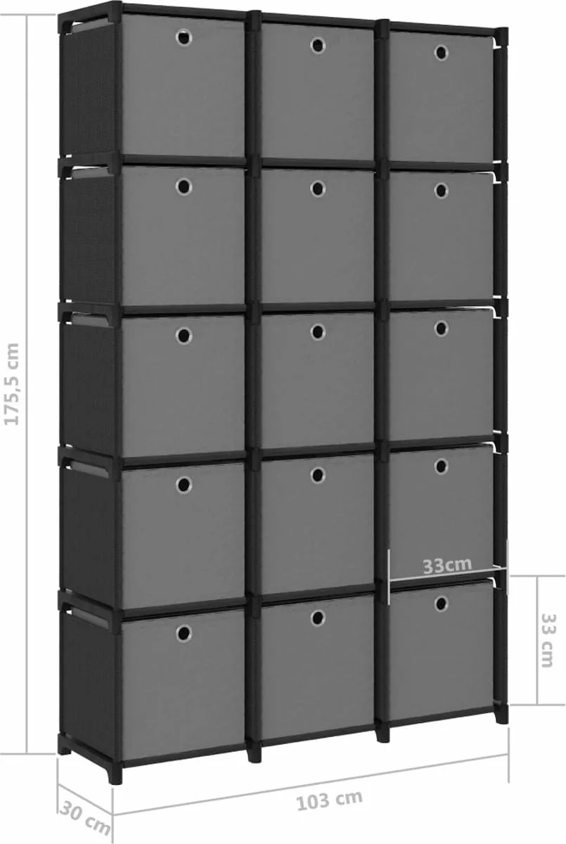 Furniture Limited - Kast Met 15 Vakken Met Boxen 103x30x175,5 Cm Stof Zwart - Afbeelding 6