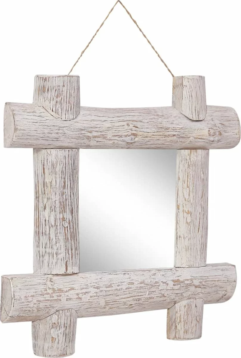 Furniture Limited - Spiegel Houtblokken 50x50 Cm Massief Gerecycled Hout Wit - Afbeelding 5