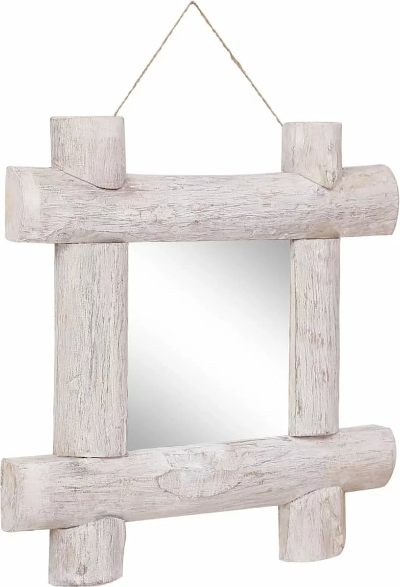Furniture Limited - Spiegel Houtblokken 50x50 Cm Massief Gerecycled Hout Wit