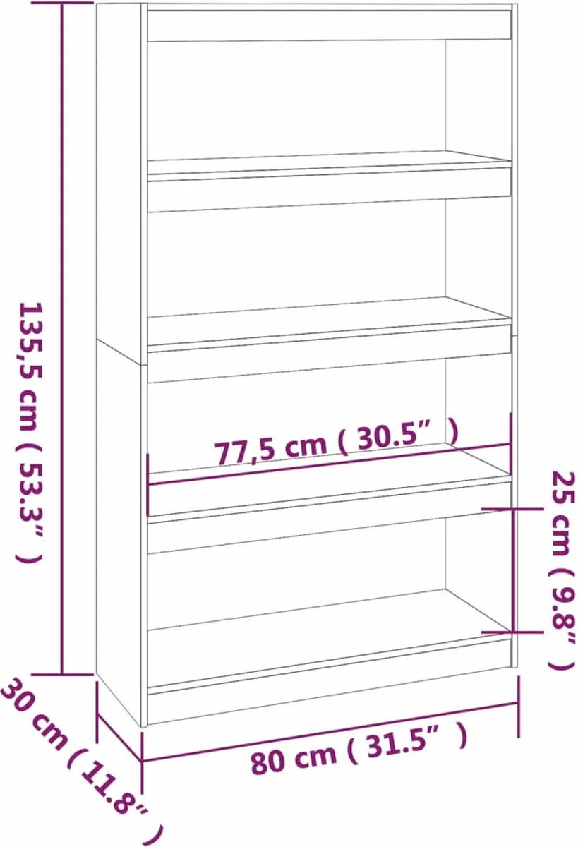Furniture Limited - Boekenkast/kamerscherm 80x30x135,5 Cm Grenenhout Honingbruin - Afbeelding 6