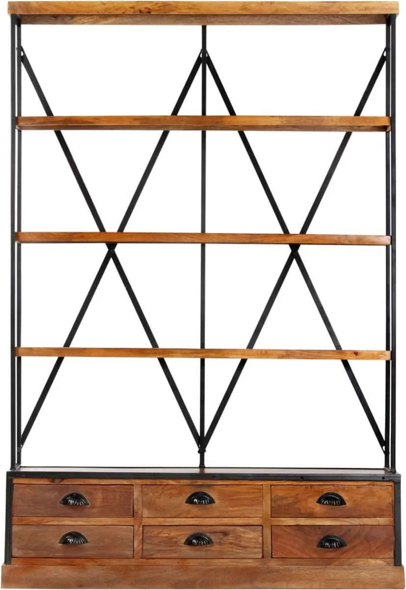Furniture Limited - Boekenkast 4-laags Met 6 Lades 122x36x181 Cm Massief Mangohout - Afbeelding 7