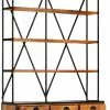 Furniture Limited - Boekenkast 4-laags Met 6 Lades 122x36x181 Cm Massief Mangohout