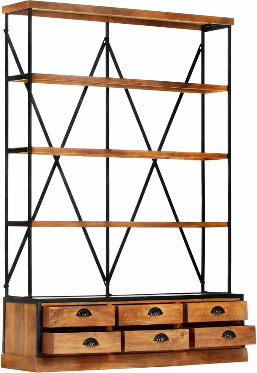 Furniture Limited - Boekenkast 4-laags Met 6 Lades 122x36x181 Cm Massief Mangohout