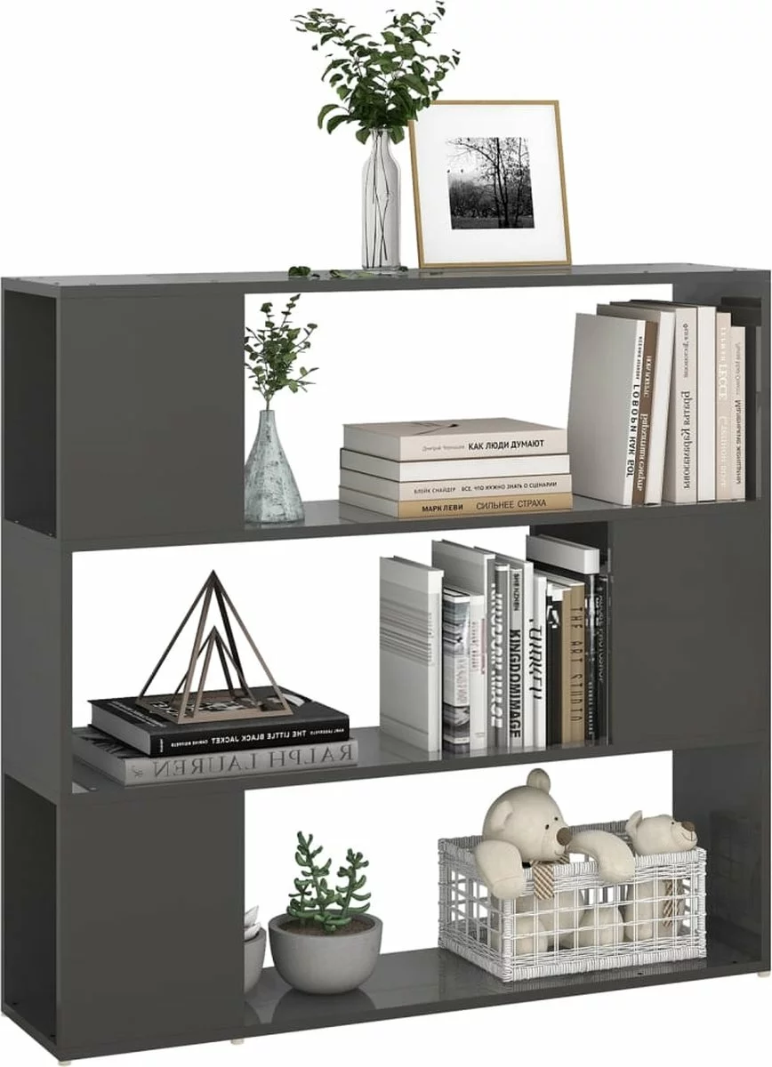 Furniture Limited - Boekenkast/kamerscherm 100x24x94 Cm Hoogglans Grijs - Afbeelding 6
