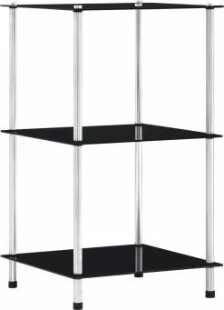 Furniture Limited - Kastje 3-laags 40x40x67 Cm Gehard Glas Zwart