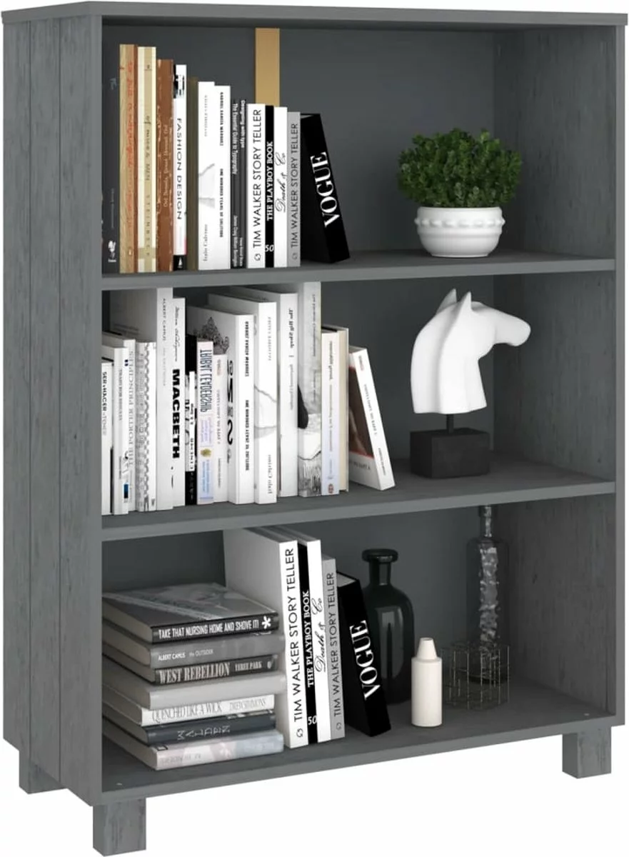 Furniture Limited - Boekenkast HAMAR 85x35x112 Cm Massief Grenenhout Donkergrijs - Afbeelding 2