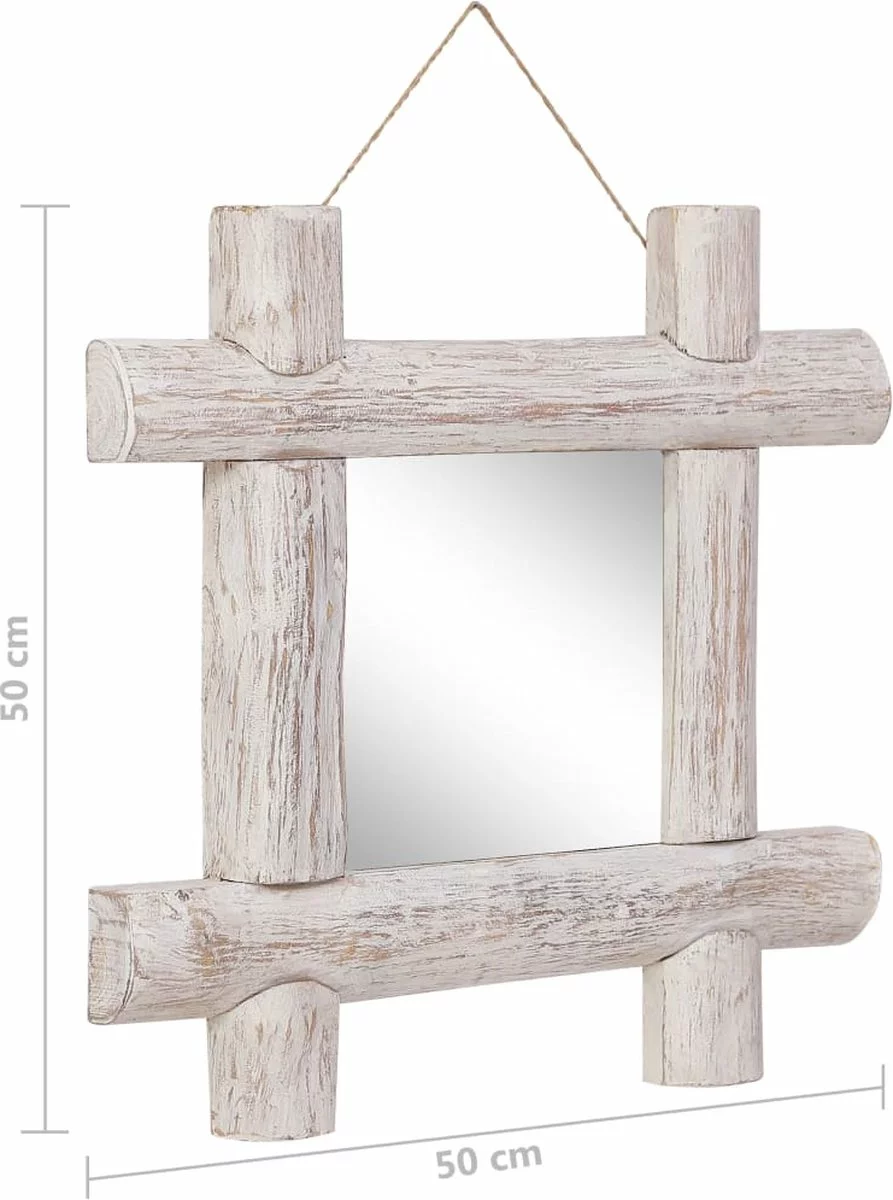 Furniture Limited - Spiegel Houtblokken 50x50 Cm Massief Gerecycled Hout Wit - Afbeelding 6