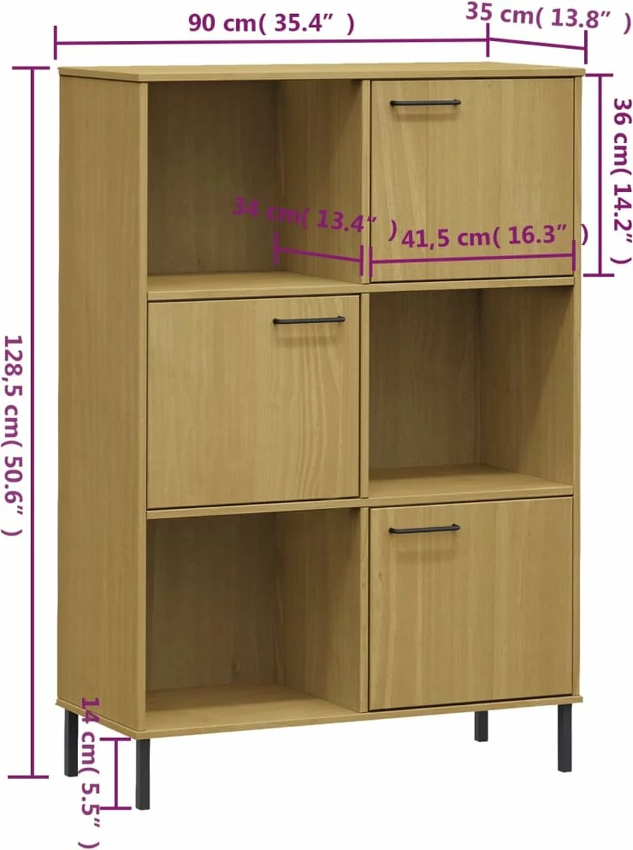 Furniture Limited - Boekenkast Met Metalen Poten OSLO 90x35x128,5 Cm Hout Bruin - Afbeelding 5