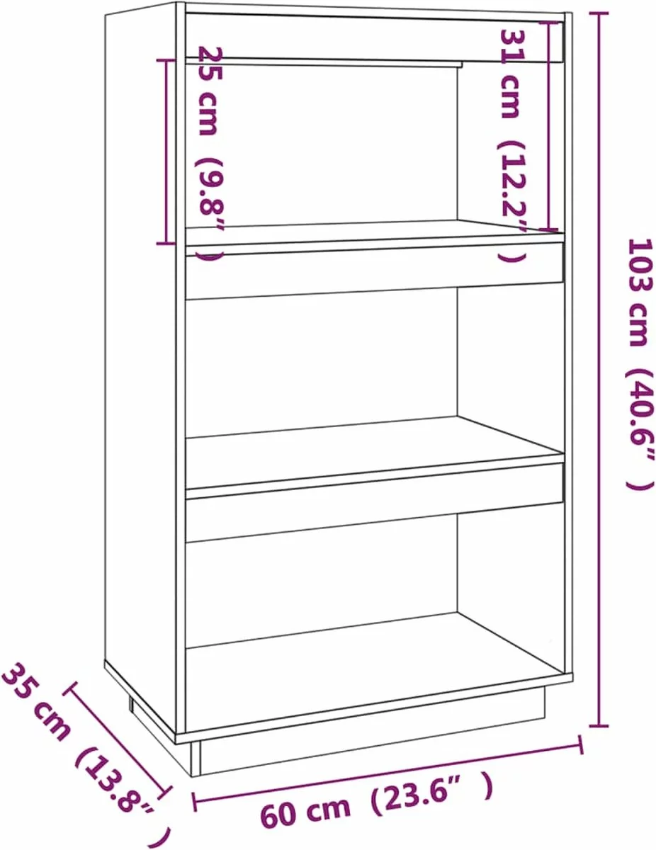 Furniture Limited - Boekenkast/kamerscherm 60x35x103 Cm Massief Grenenhout - Afbeelding 4