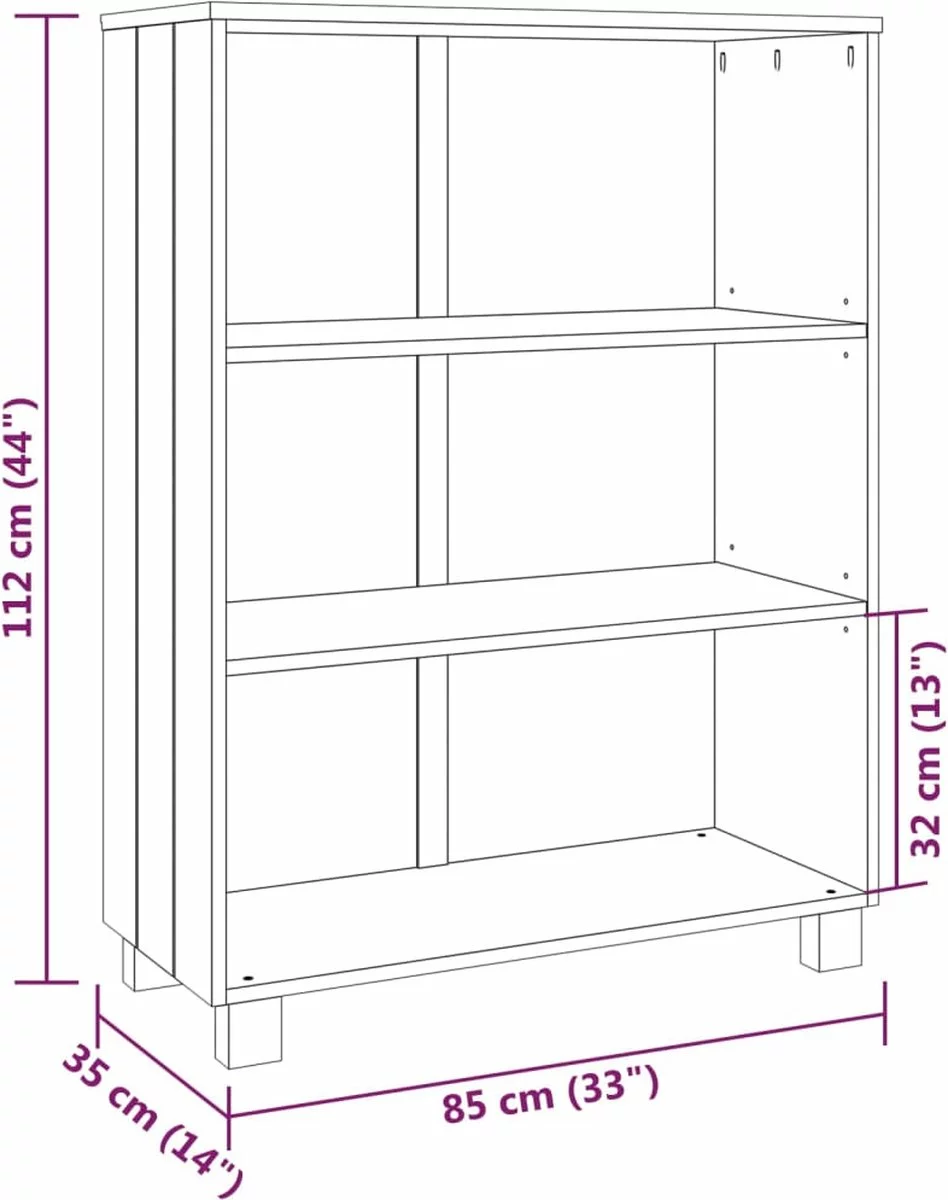 Furniture Limited - Boekenkast HAMAR 85x35x112 Cm Massief Grenenhout Donkergrijs - Afbeelding 3