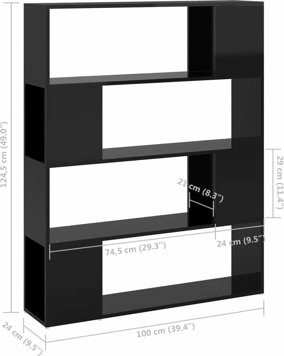 Furniture Limited - Boekenkast/kamerscherm 100x24x124 Cm Hoogglans Zwart - Afbeelding 3