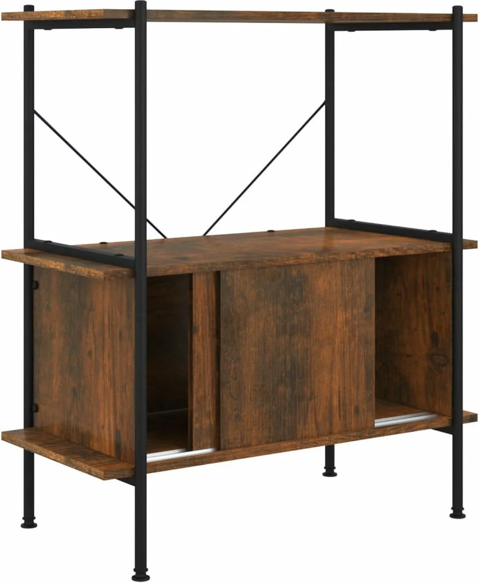 Furniture Limited - Opbergrek 3-laags Met Kast 80x40x92 Cm Staal En Bewerkt Hout - Afbeelding 6