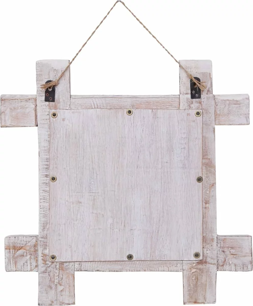 Furniture Limited - Spiegel Houtblokken 50x50 Cm Massief Gerecycled Hout Wit - Afbeelding 8